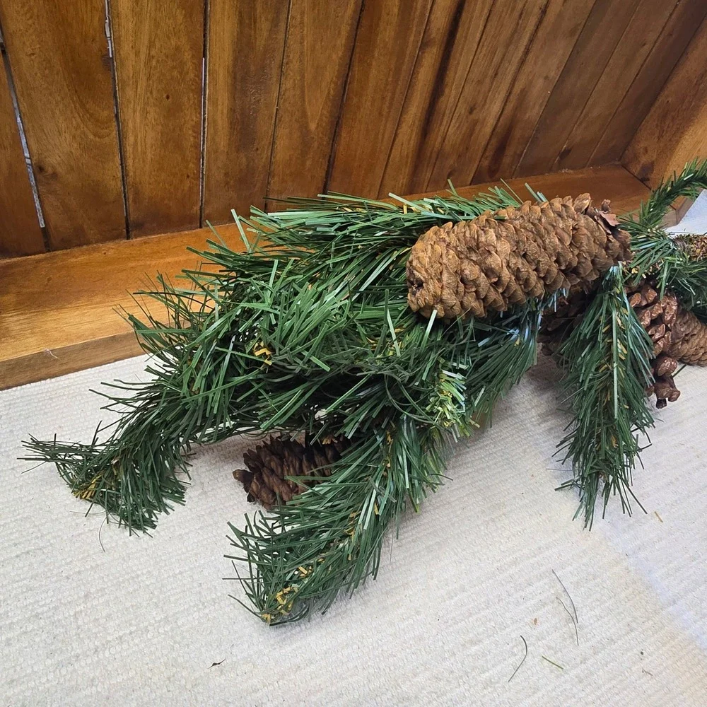 Rustic Artificial Pine Needle Garland with Large Pine Cones 19 Inch Green Brown